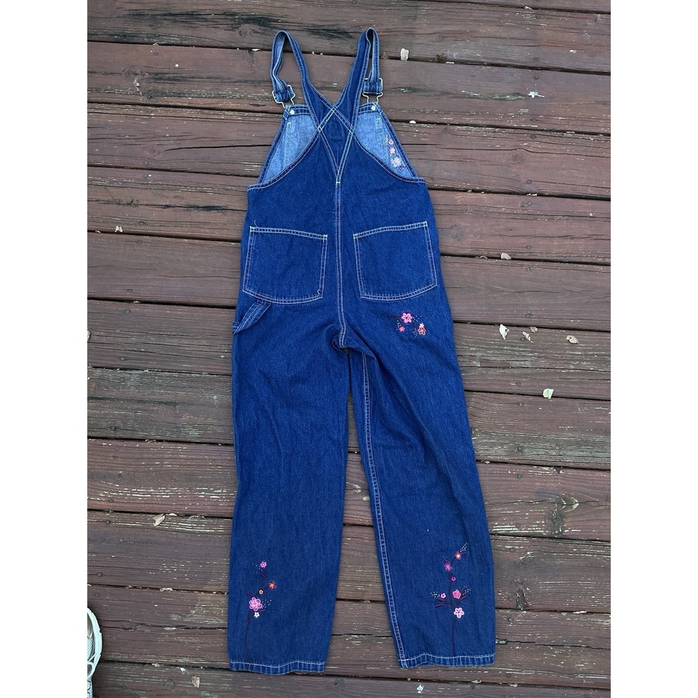 VTG‎ Girls Gap Floral Embroidered Denim Overalls Made In Hong Kong Size XL - Picture 4 of 8